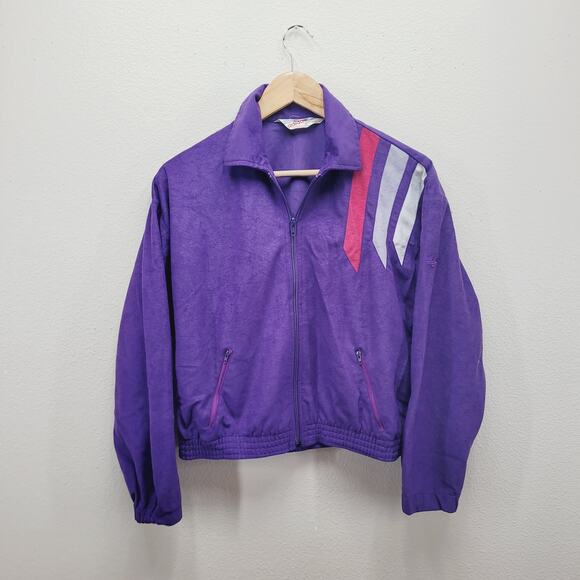 VTG 90s Adidas Track Jacket Fits M/L (Tag S) Cropped Boxy Velour Canada - Picture 1 of 6